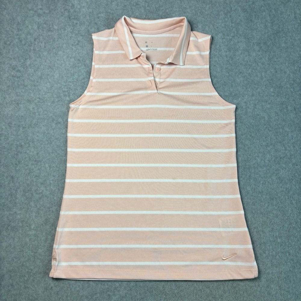 Nike Dri-FIT Sleeveless Striped Golf‎ Shirt Women's Size S Pink/White